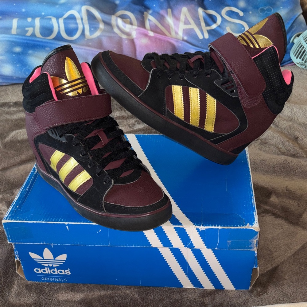 Adidas Original High-Top Sneaker Wedges - Burgundy and Gold